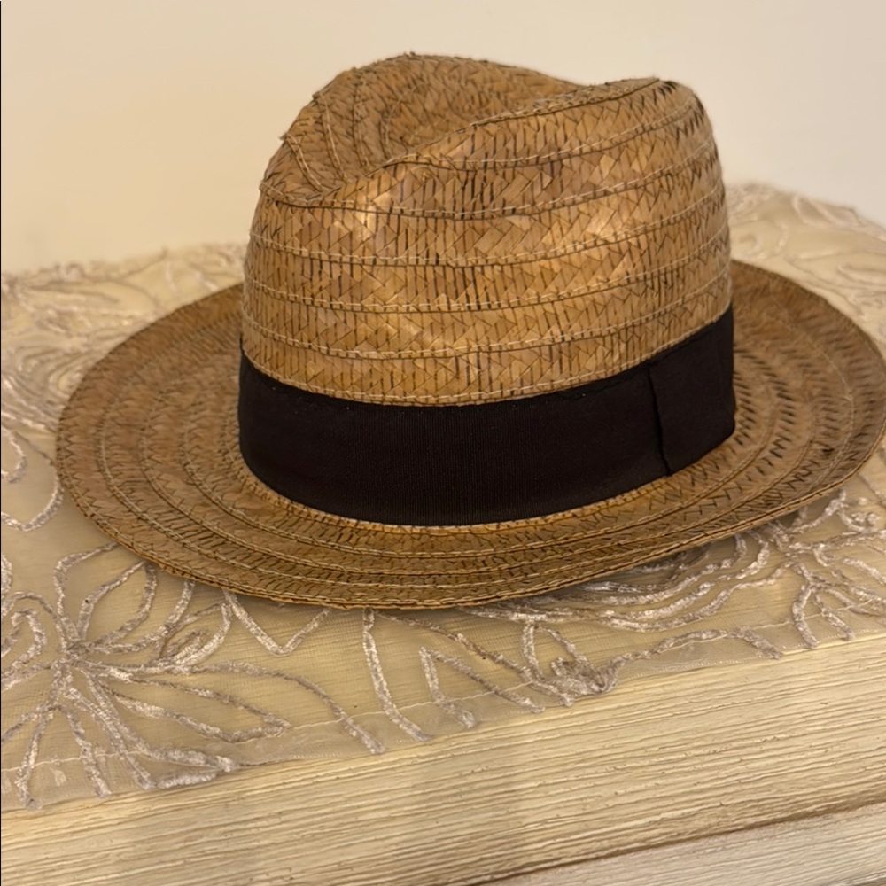 Stylish Tan Straw Fedora with Black Band